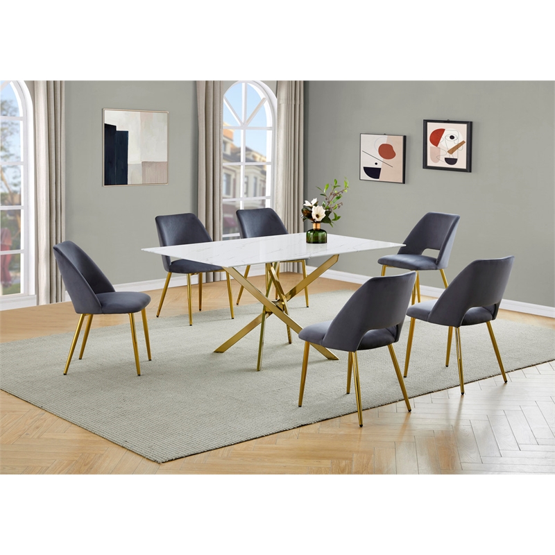 Best Quality Furniture Glass with White Marble Wrap Dining Set and Gray Chairs
