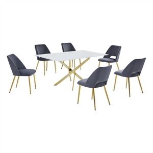 Best Quality Furniture Glass with White Marble Wrap Dining Set and Gray Chairs