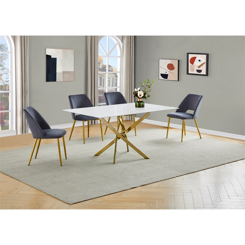 Best Quality Furniture Glass with White Marble Wrap Dining Set and Gray Chairs