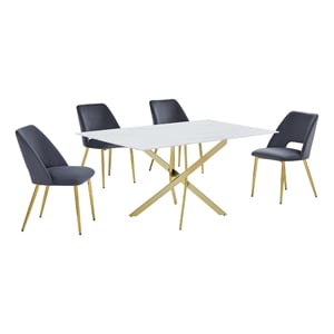 Best Quality Furniture Glass with White Marble Wrap Dining Set and Gray Chairs