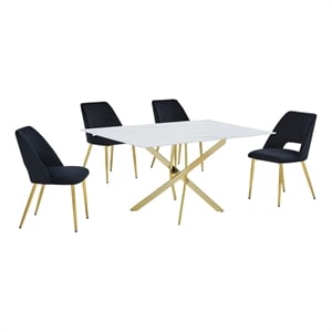 Best Quality Furniture Glass with White Marble Wrap Dining Set and Black Chairs
