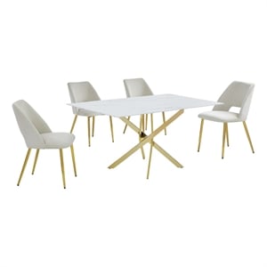 Best Quality Furniture Glass with White Marble Wrap Dining Set and Cream Chairs