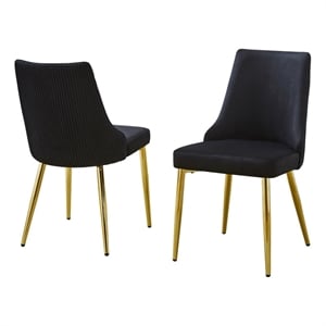 Best Quality Furniture Set of 2 Velvet Side Chairs in Black and Pleated Back