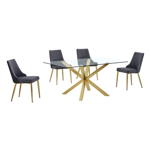 Best Quality Furniture Clear Glass Dining Set with Velvet Upholstered Chairs