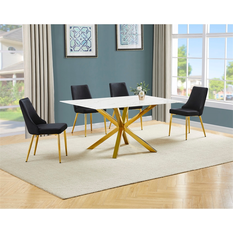 Best Quality Furniture White Marble Wrap Glass Dining Set with Velvet Chairs