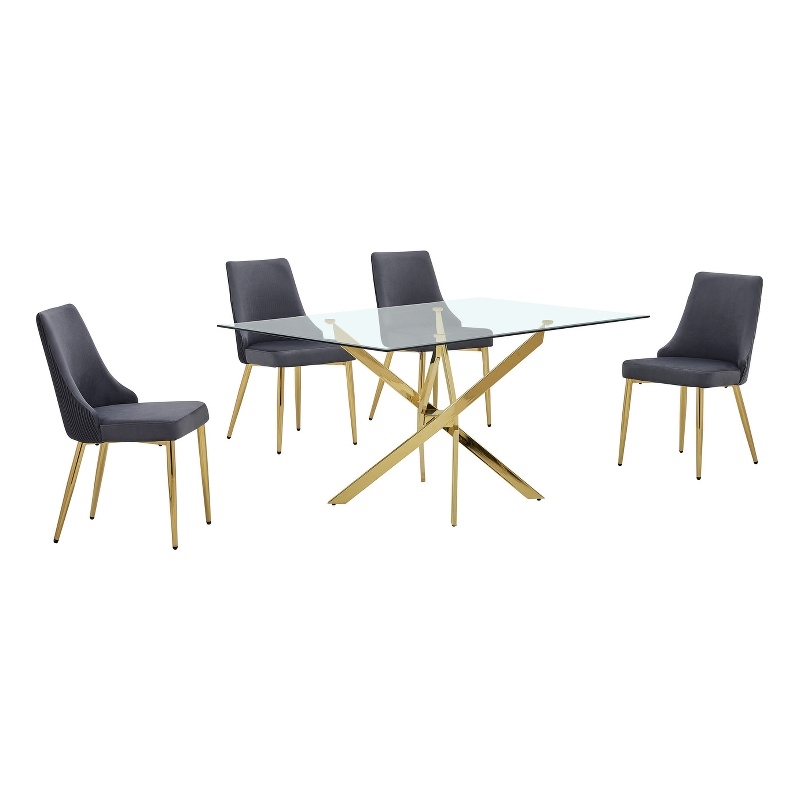 Best Quality Furniture Clear Glass Dining Set with Velvet Upholstered Chairs