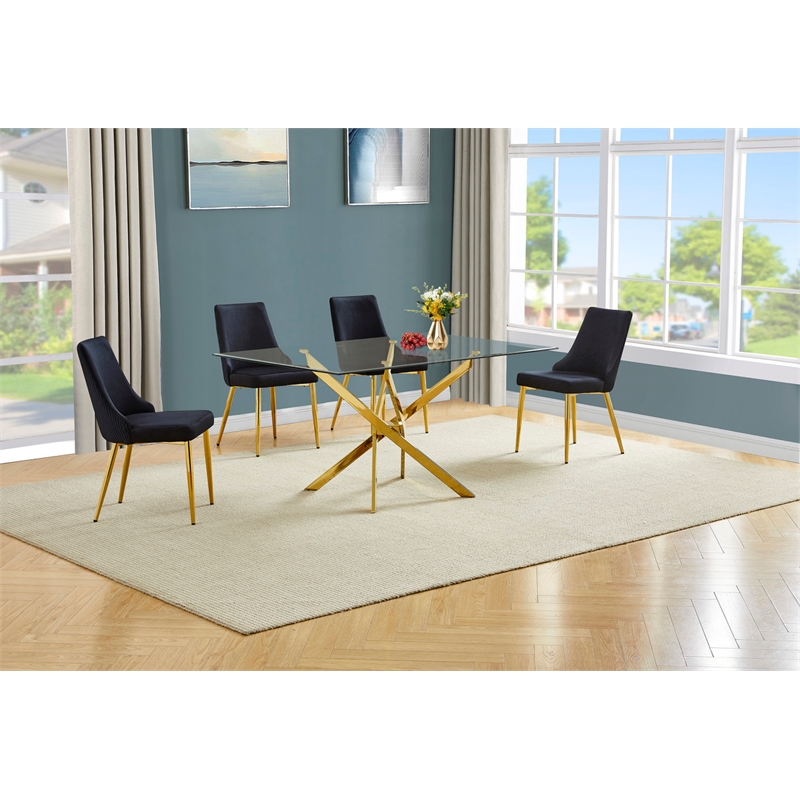 Best Quality Furniture Clear Glass Dining Set with Velvet Upholstered Chairs