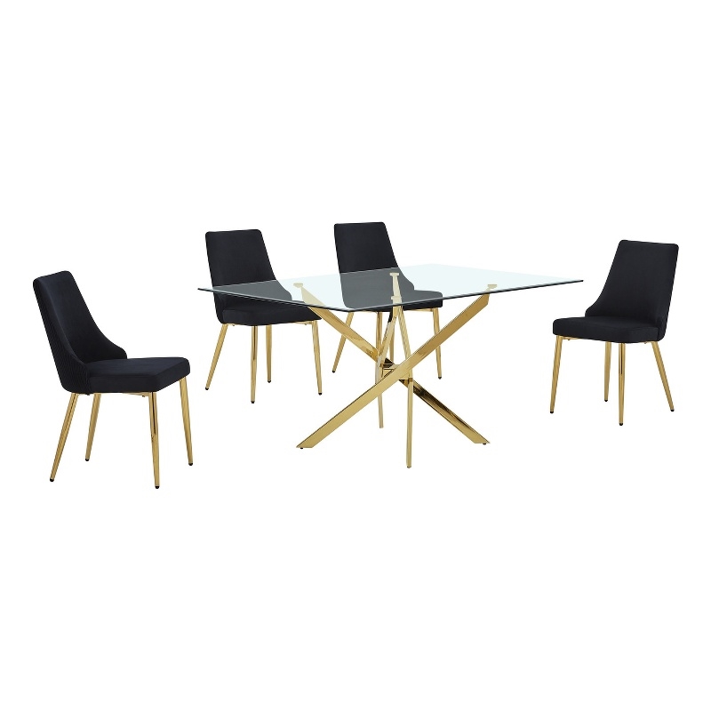 Best Quality Furniture Clear Glass Dining Set with Velvet Upholstered Chairs