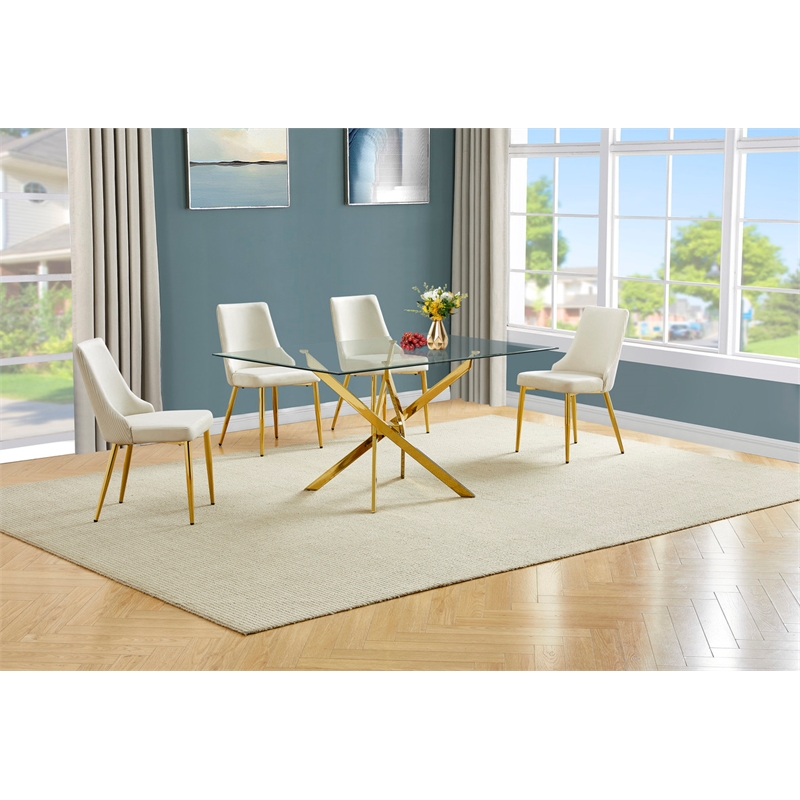 Best Quality Furniture Clear Glass Dining Set with Velvet Upholstered Chairs