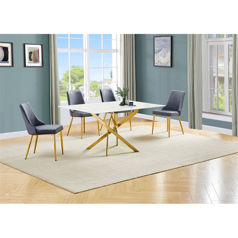 Best Quality Furniture White Marble Wrap Glass Dining Set with Velvet Chairs