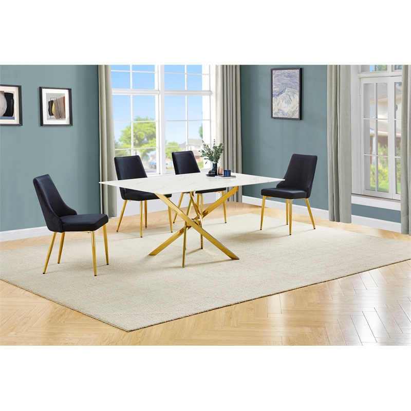 Best Quality Furniture White Marble Wrap Glass Dining Set with Velvet Chairs