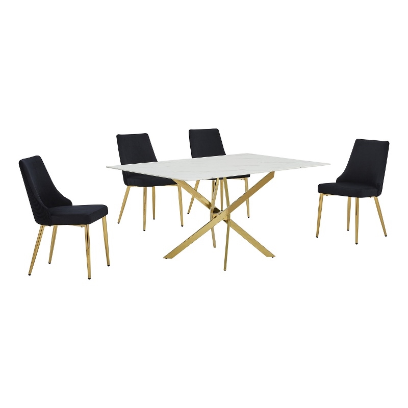 Best Quality Furniture White Marble Wrap Glass Dining Set with Velvet Chairs