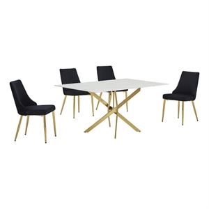 Best Quality Furniture White Marble Wrap Glass Dining Set with Velvet Chairs