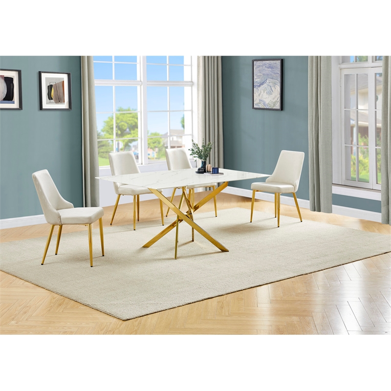 Best Quality Furniture White Marble Wrap Glass Dining Set with Velvet Chairs