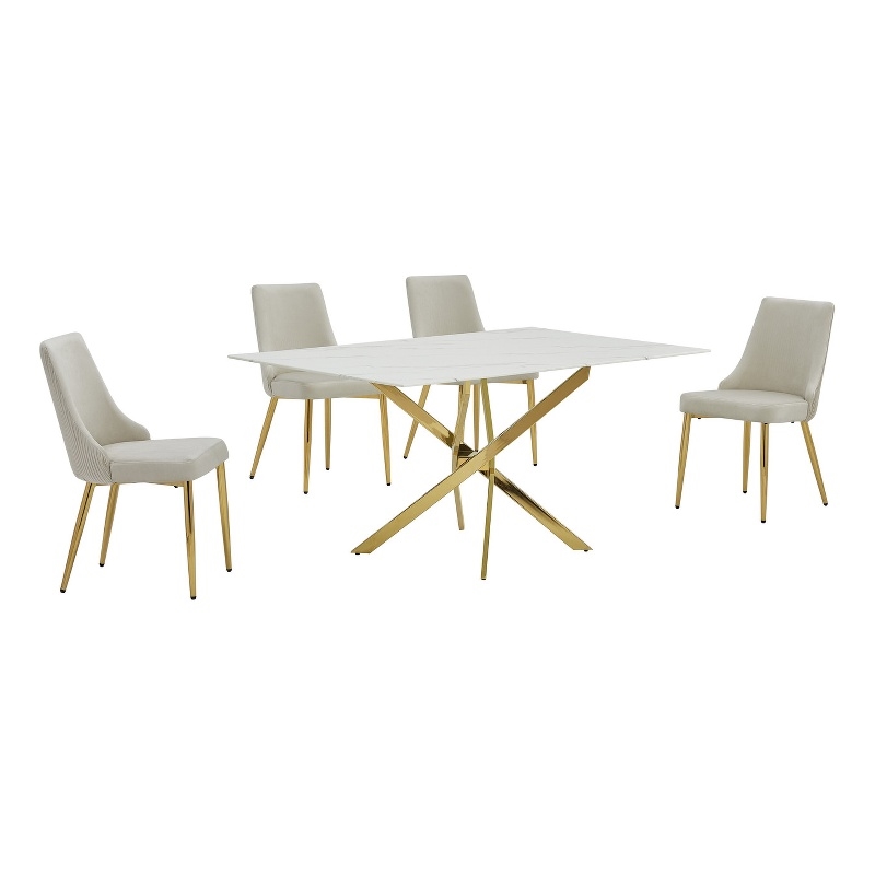 Best Quality Furniture White Marble Wrap Glass Dining Set with Velvet Chairs