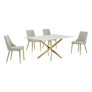 Best Quality Furniture White Marble Wrap Glass Dining Set with Velvet Chairs