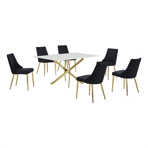 Best Quality Furniture White Marble Wrap Glass Dining Set with Velvet Chairs