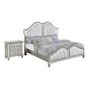 Best Quality Furniture Silver Embossed Wood Bedroom Set with King Panel Bed