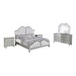 Best Quality Furniture Silver Embossed Wood Bedroom Set with Queen Panel Bed
