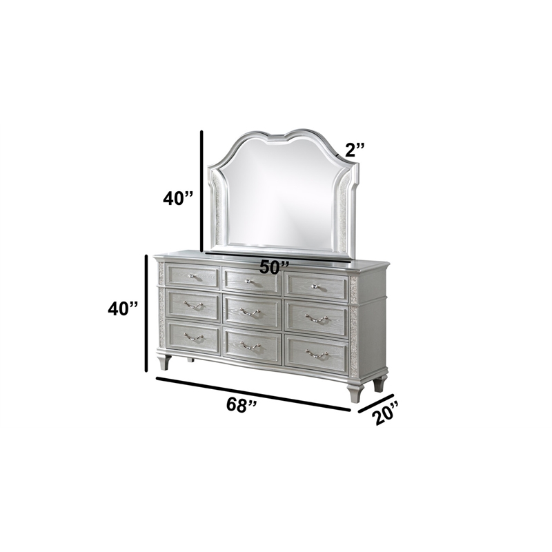 Best Quality Furniture Silver Embossed Wood Bedroom Set with Queen Panel Bed