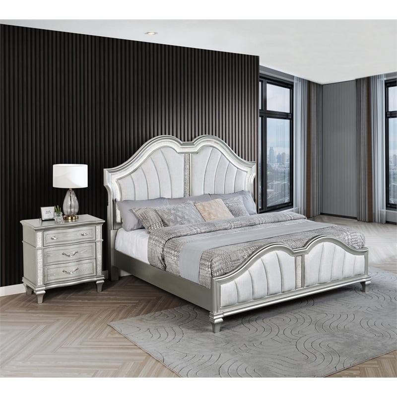 Best Quality Furniture Silver Embossed Wood Bedroom Set with Queen Panel Bed