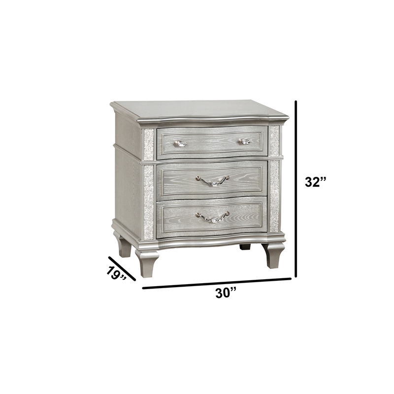Best Quality Furniture Glam Glitter & Silver Embossed Wood Nightstand