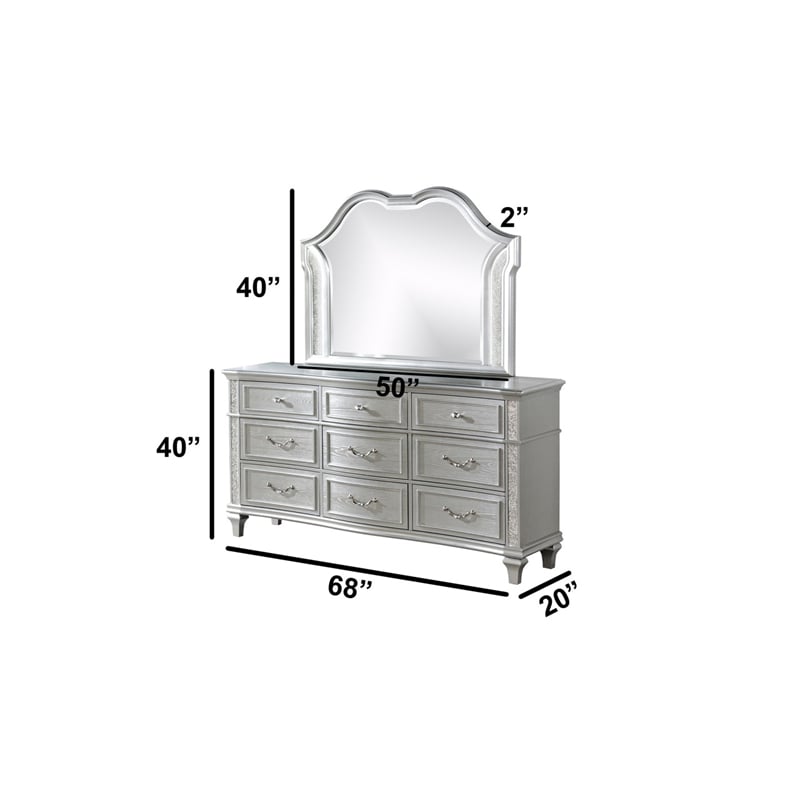 Best Quality Furniture Silver Embossed Wood Horizontal Dresser with LED Mirror