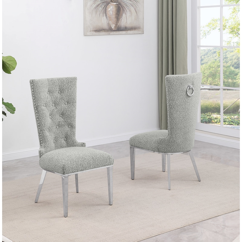 Best Quality Furniture Button Tufted Boucle Fabric Side Chairs in Rich Gray