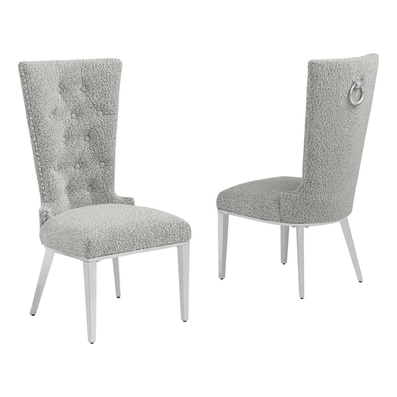 Best Quality Furniture Button Tufted Boucle Fabric Side Chairs in Rich Gray