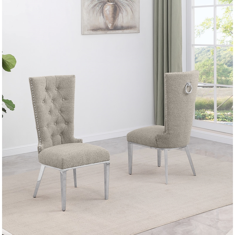 Best Quality Furniture Button Tufted Boucle Fabric Side Chairs in Gray