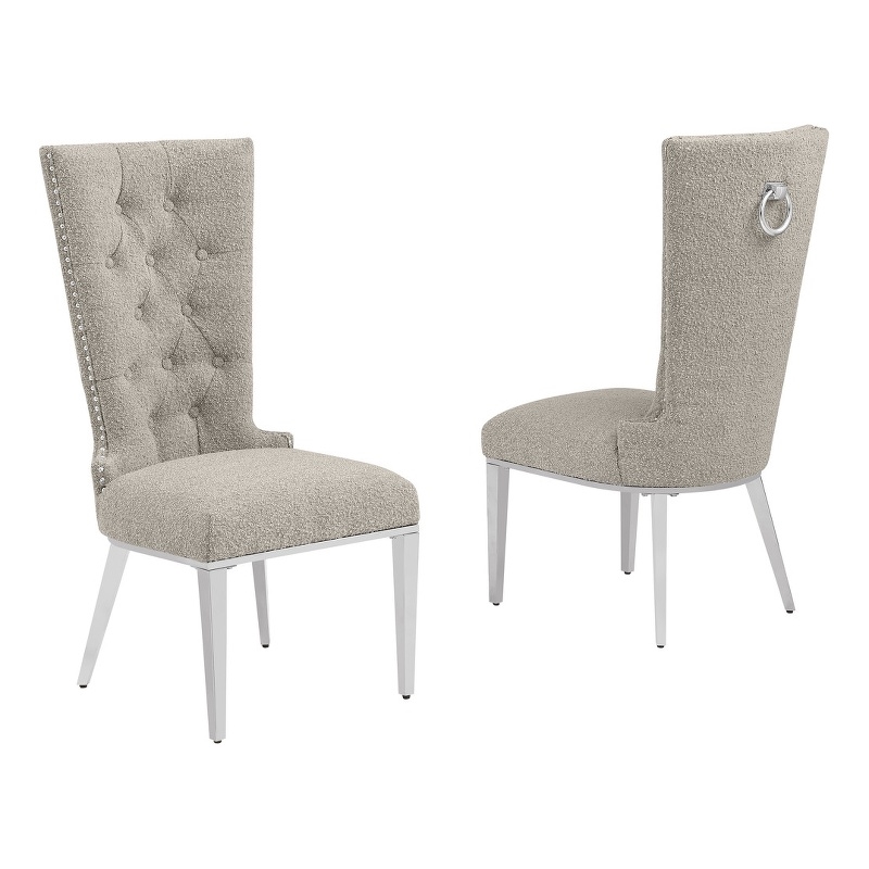 Best Quality Furniture Button Tufted Boucle Fabric Side Chairs in Gray