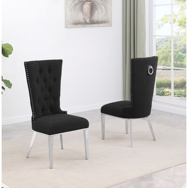 Best Quality Furniture Button Tufted Boucle Fabric Side Chairs in Black