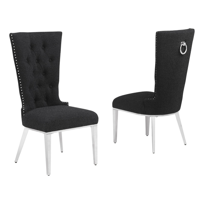 Best Quality Furniture Button Tufted Boucle Fabric Side Chairs in Black