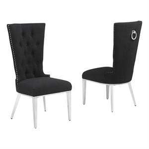 Best Quality Furniture Button Tufted Boucle Fabric Side Chairs in Black