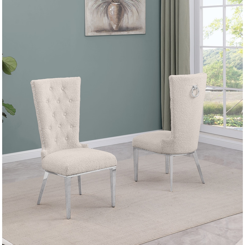 Best Quality Furniture Button Tufted Boucle Fabric Side Chairs in Cream