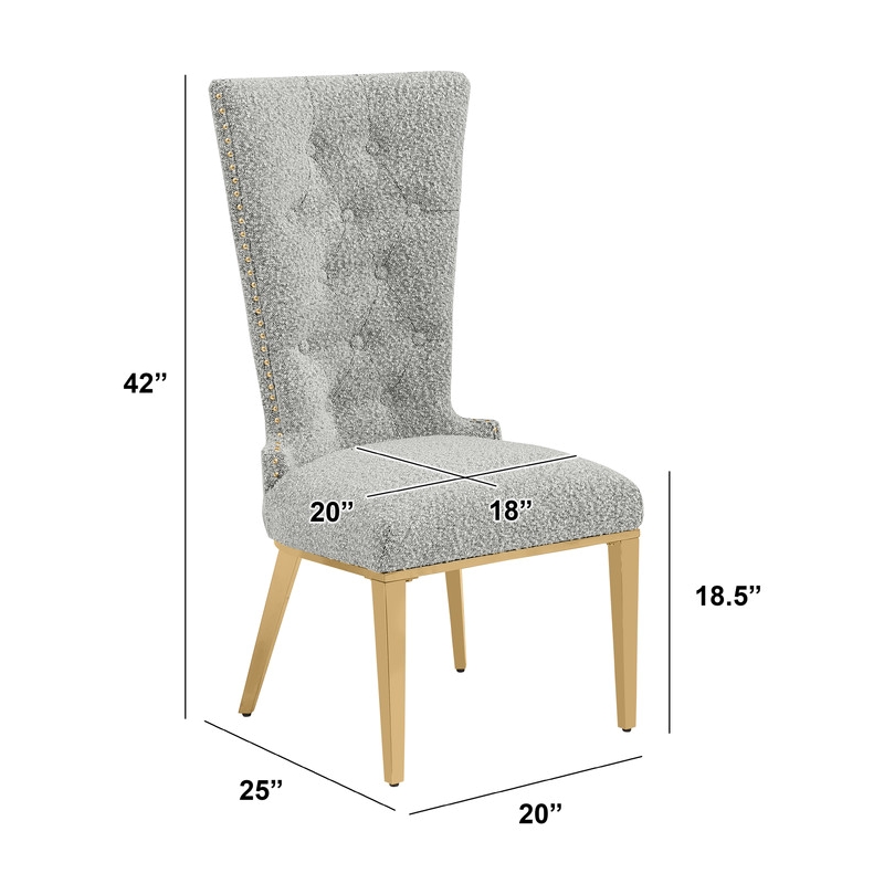 Best Quality Furniture Button Tufted Boucle Fabric Side Chairs in Rich Gray