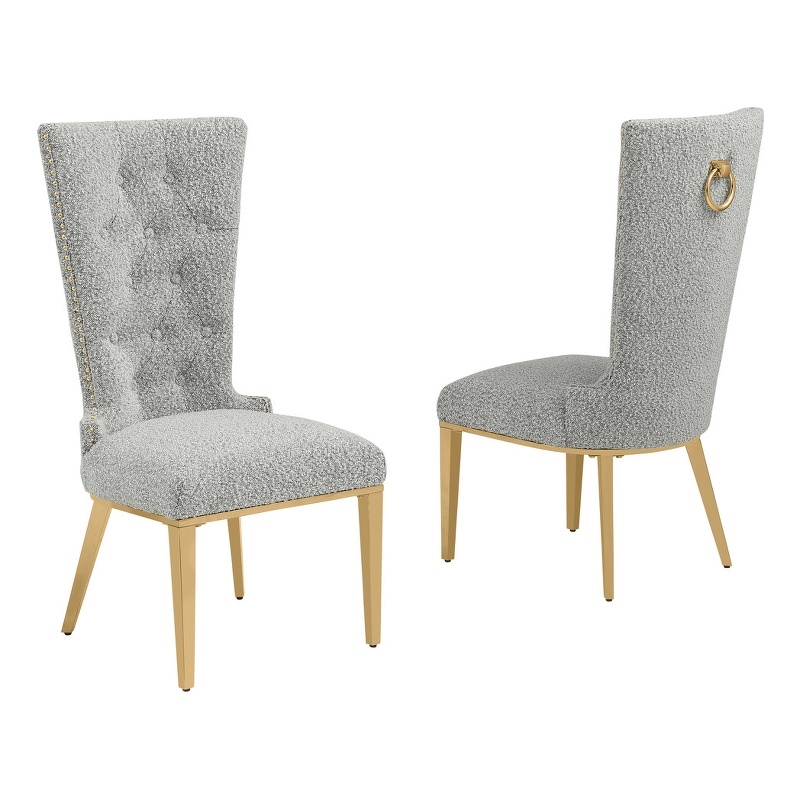Best Quality Furniture Button Tufted Boucle Fabric Side Chairs in Rich Gray