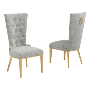 Best Quality Furniture Button Tufted Boucle Fabric Side Chairs in Rich Gray