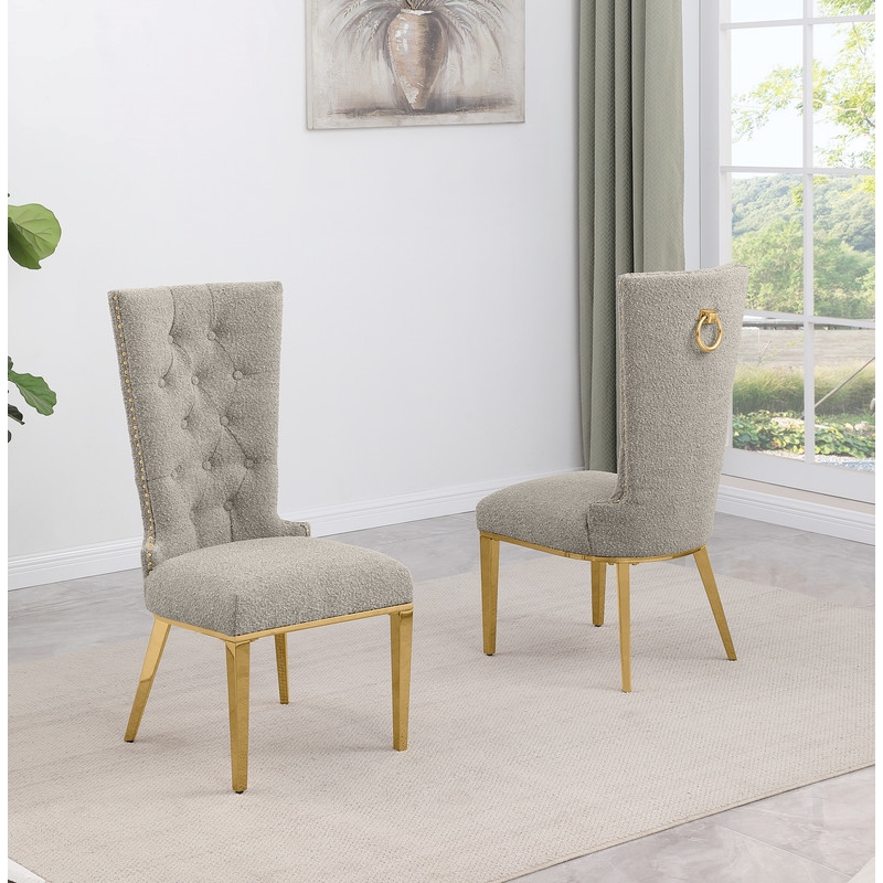 Best Quality Furniture Button Tufted Boucle Fabric Side Chairs in Gray
