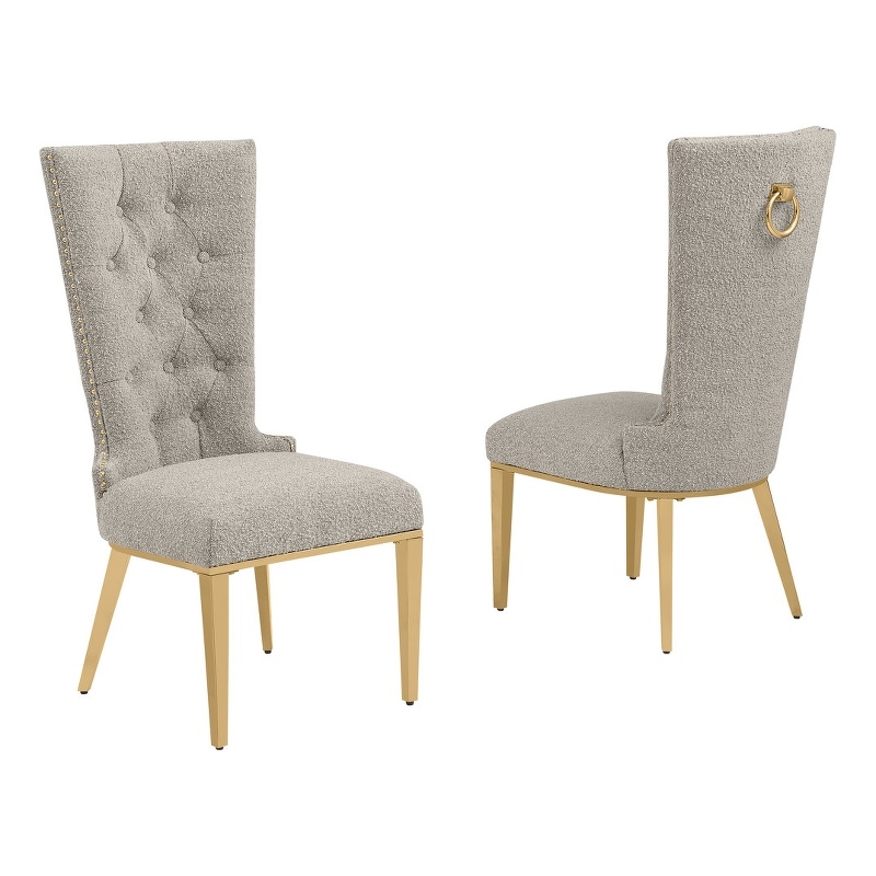 Best Quality Furniture Button Tufted Boucle Fabric Side Chairs in Gray