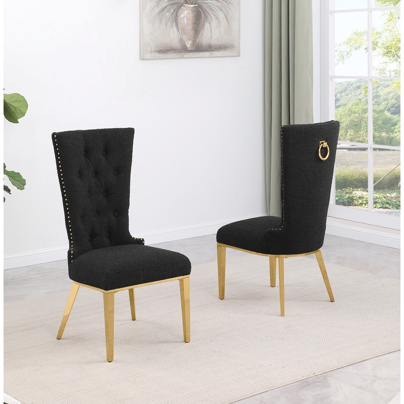 Best Quality Furniture Button Tufted Boucle Fabric Side Chairs in Black