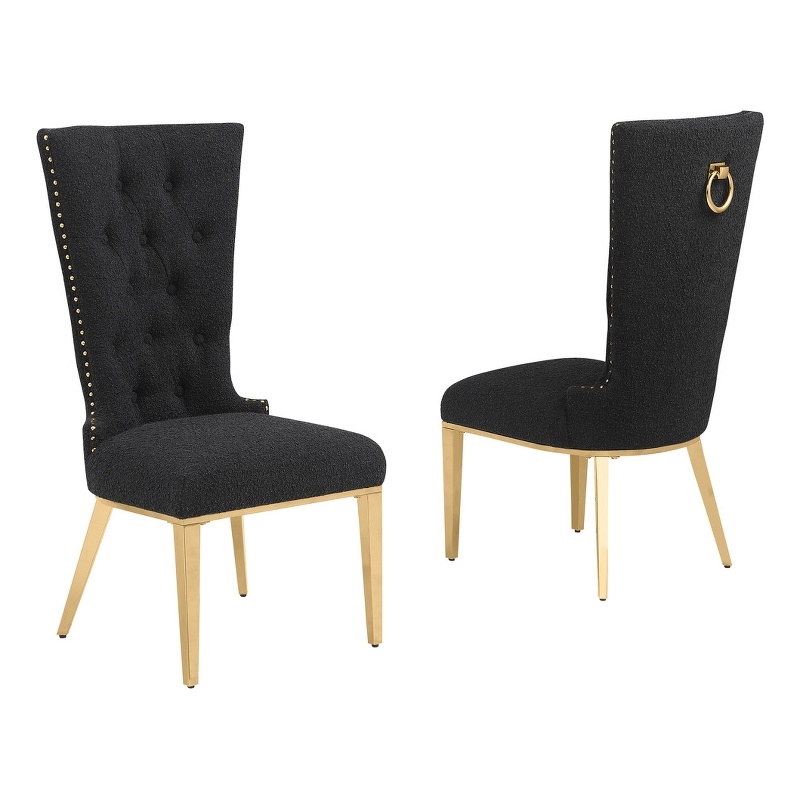 Best Quality Furniture Button Tufted Boucle Fabric Side Chairs in Black