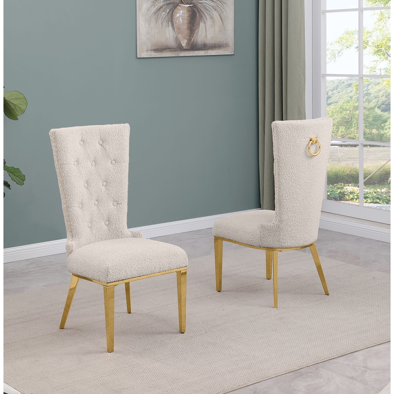 Best Quality Furniture Button Tufted Boucle Fabric Side Chairs in Cream