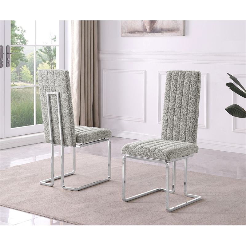 Best Quality Furniture Line Tufted Boucle Fabric Side Chairs in Rich Gray