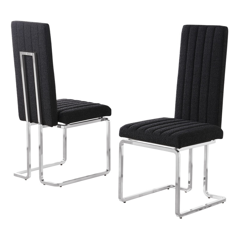 Best Quality Furniture Line Tufted Boucle Fabric Side Chairs in Black