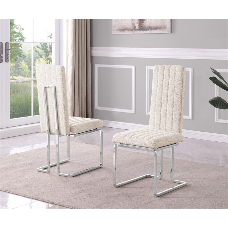 Best Quality Furniture Line Tufted Boucle Fabric Side Chairs in Cream