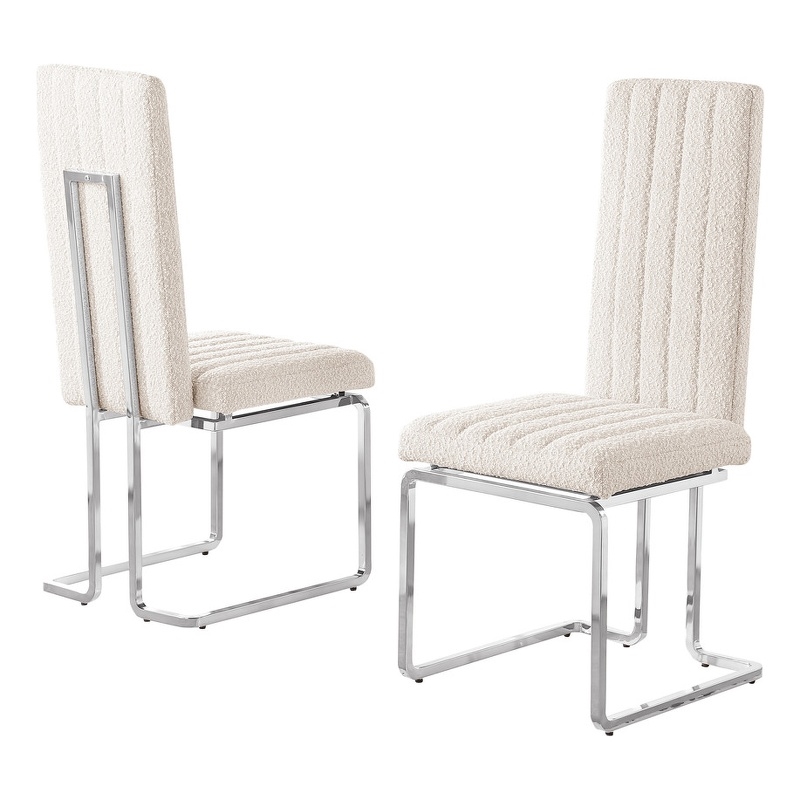 Best Quality Furniture Line Tufted Boucle Fabric Side Chairs in Cream