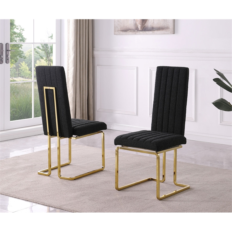 Best Quality Furniture Line Tufted Boucle Fabric Side Chairs in Black