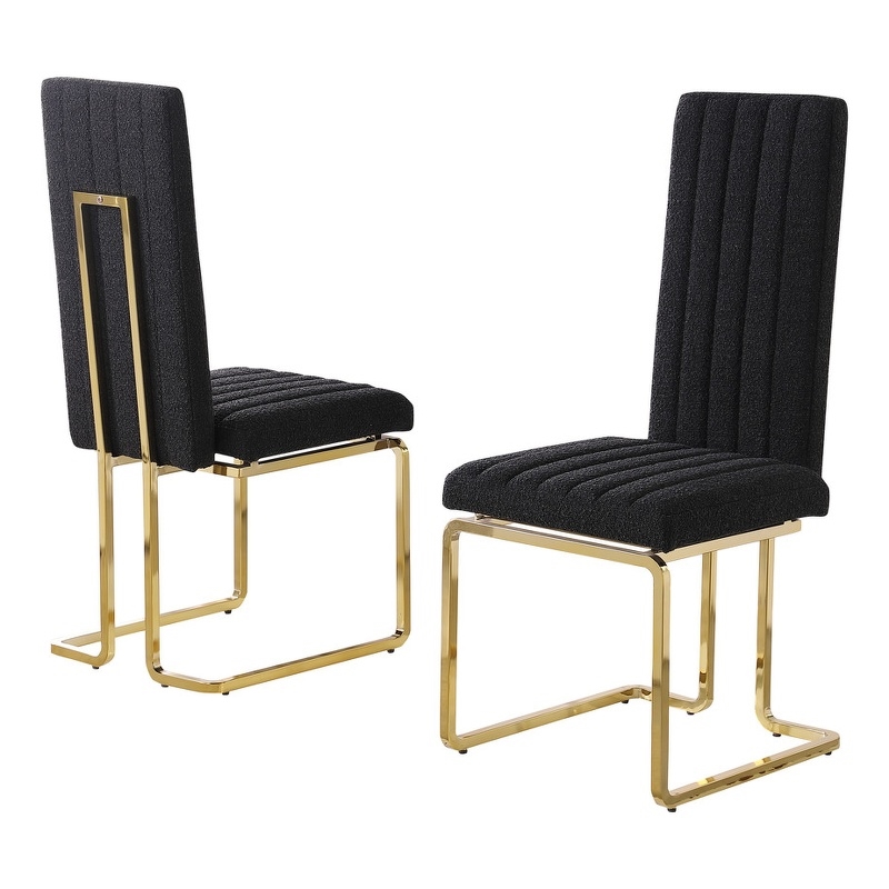 Best Quality Furniture Line Tufted Boucle Fabric Side Chairs in Black