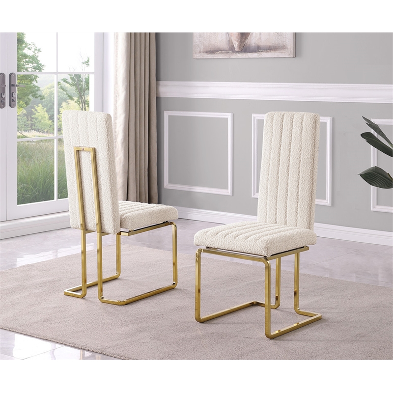 Best Quality Furniture Line Tufted Boucle Fabric Side Chairs in Cream